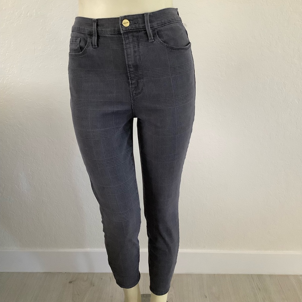 Frame 29 High Rise Cigarette Gray Plaid Women’s Cropped Jeans